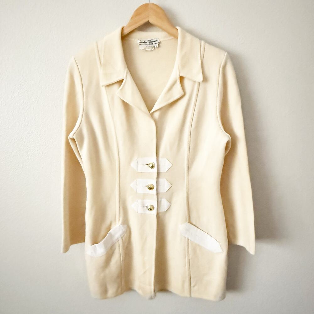 SALVATORE FERRAGAMO | Vintage Ivory Blazer Jacket Italian Wool Knitโ | Medium